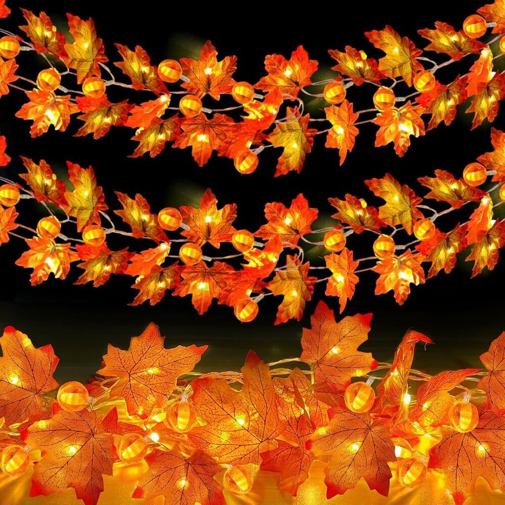 2 Pack Thanksgiving Decorations Fall Garland with Pumpkin Lights Fall Decoration